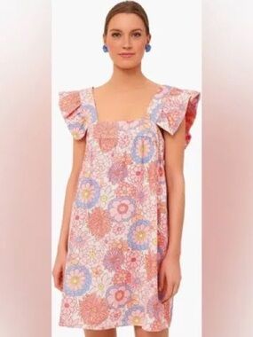 Floral Square-Neck Mini Dress in Pink